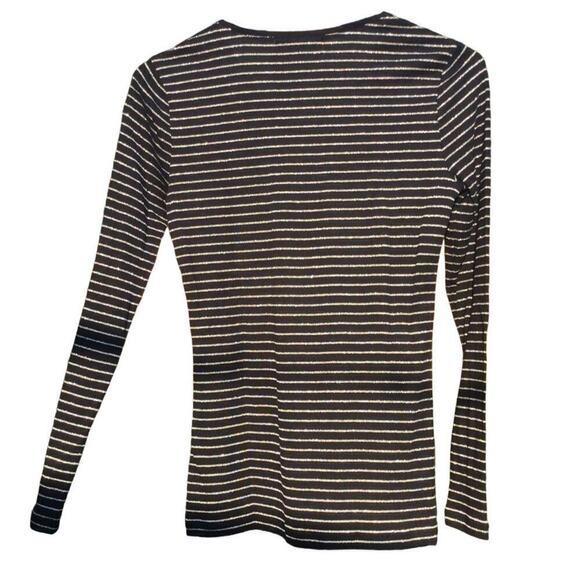 Ralph Lauren womens striped shirt PS Petite Small silver black metallic button - Picture 8 of 11